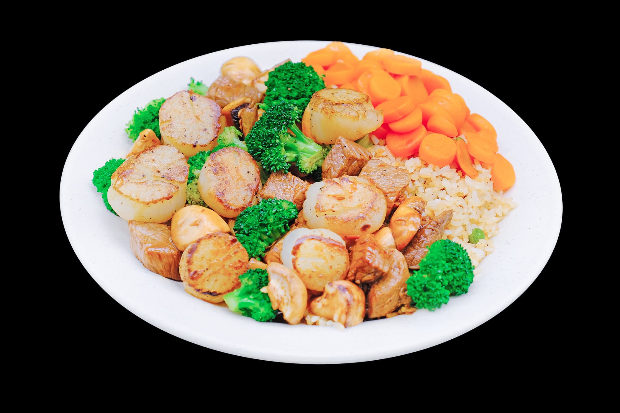 Steak and Scallops hibachi combo plate